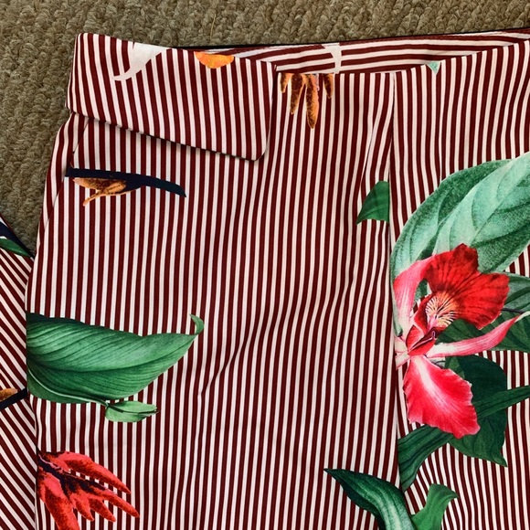 Red Striped Floral Stretch Skinny Pants Size 2 - Picture 3 of 5